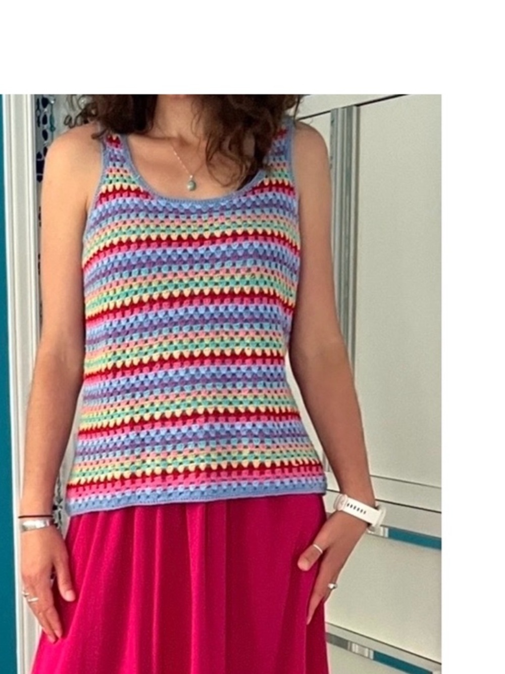 Vintage Crochet Tank• Textured Rainbow Crochet• Cotton Mix Summer• White Stag